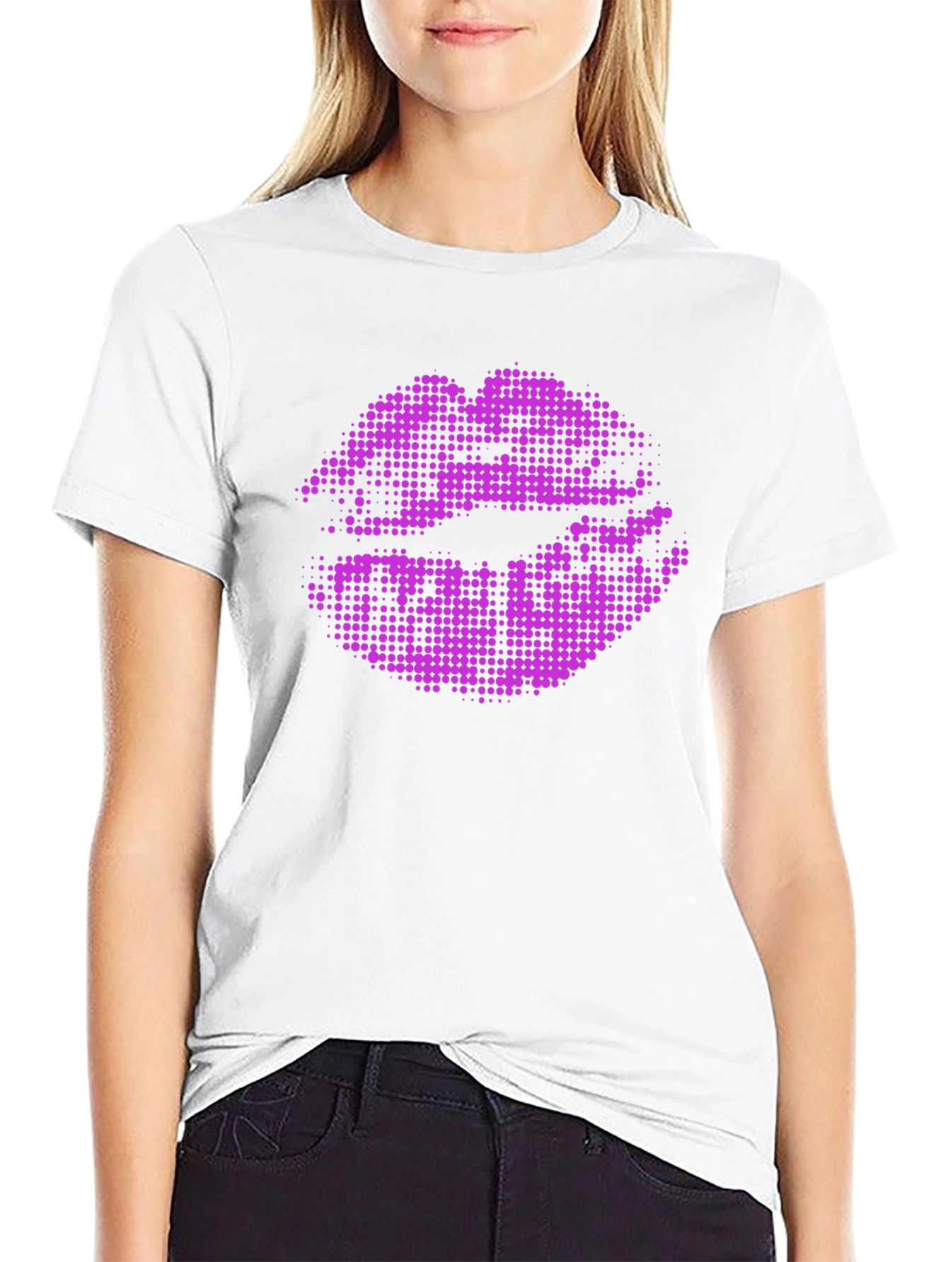 Purple Lips Graphic Black T-Shirt