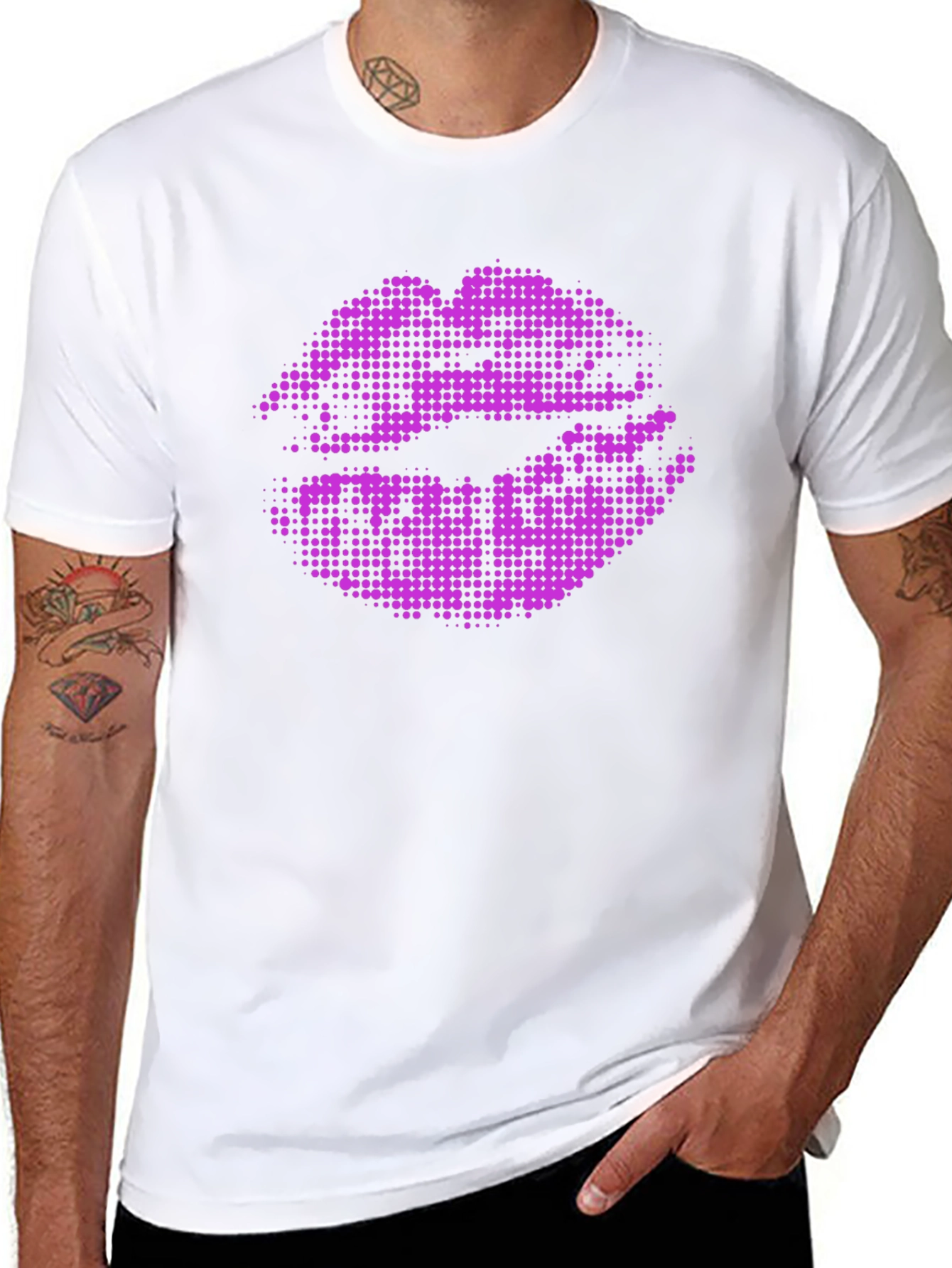 Purple Lips Graphic Black T-Shirt