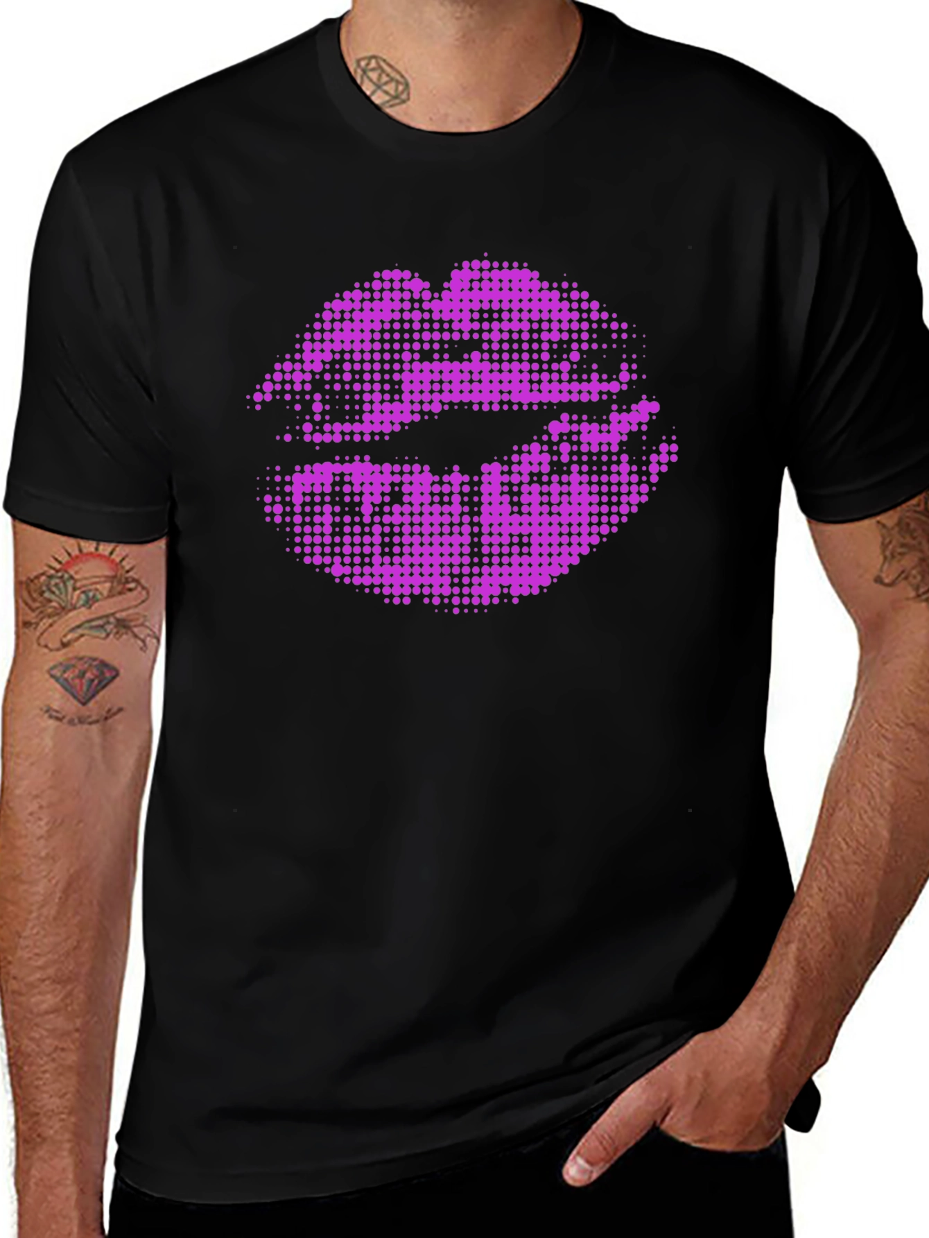 Purple Lips Graphic Black T-Shirt