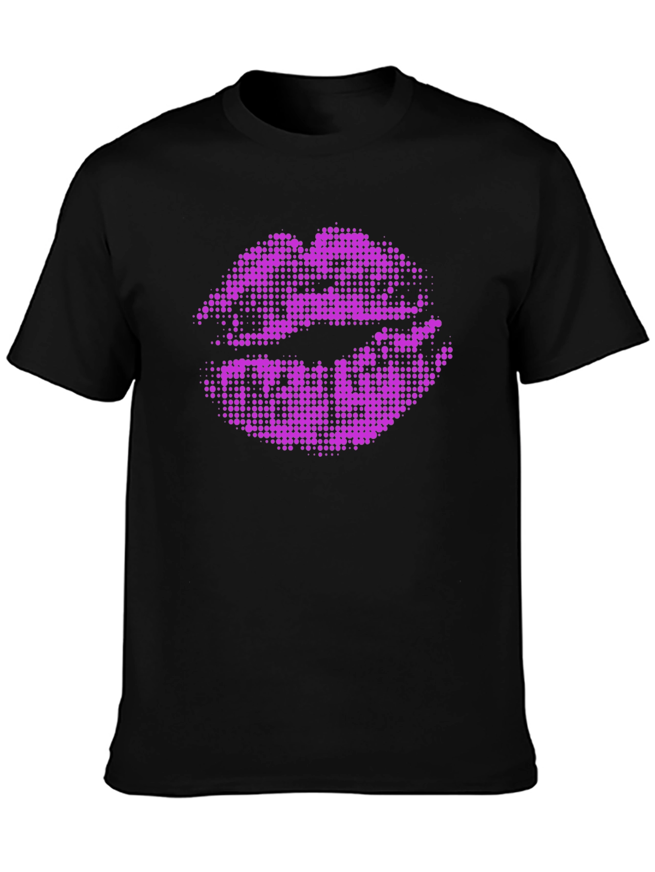 Purple Lips Graphic Black T-Shirt