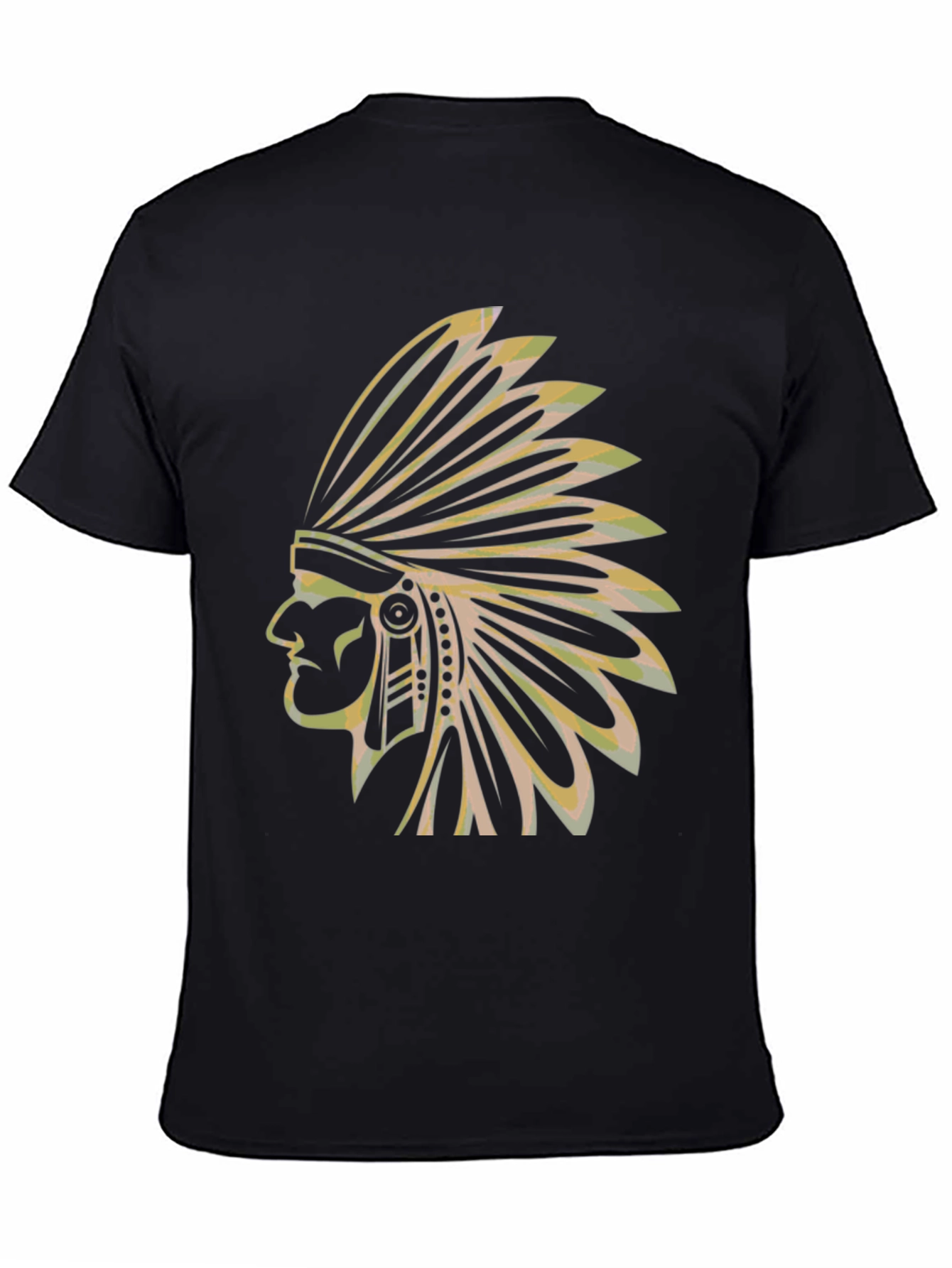 Mens Black T-Shirt with Native American Chief Graphic