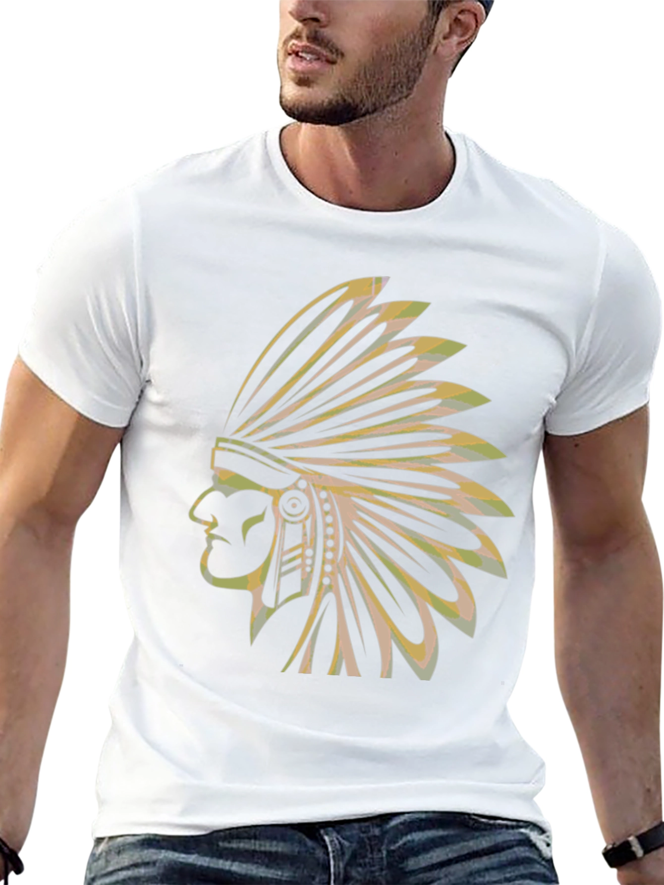 Mens Black T-Shirt with Native American Chief Graphic