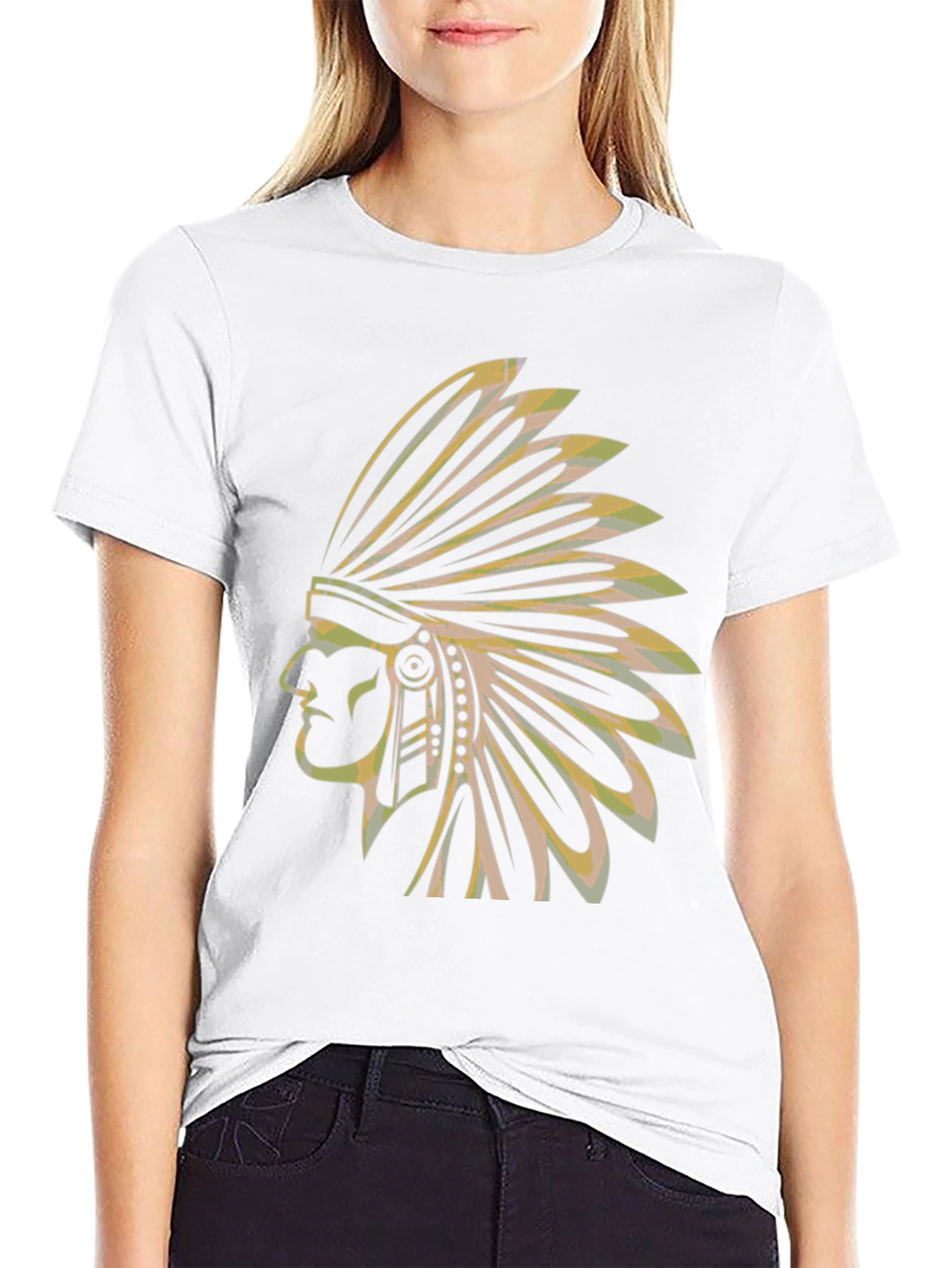 Mens Black T-Shirt with Native American Chief Graphic