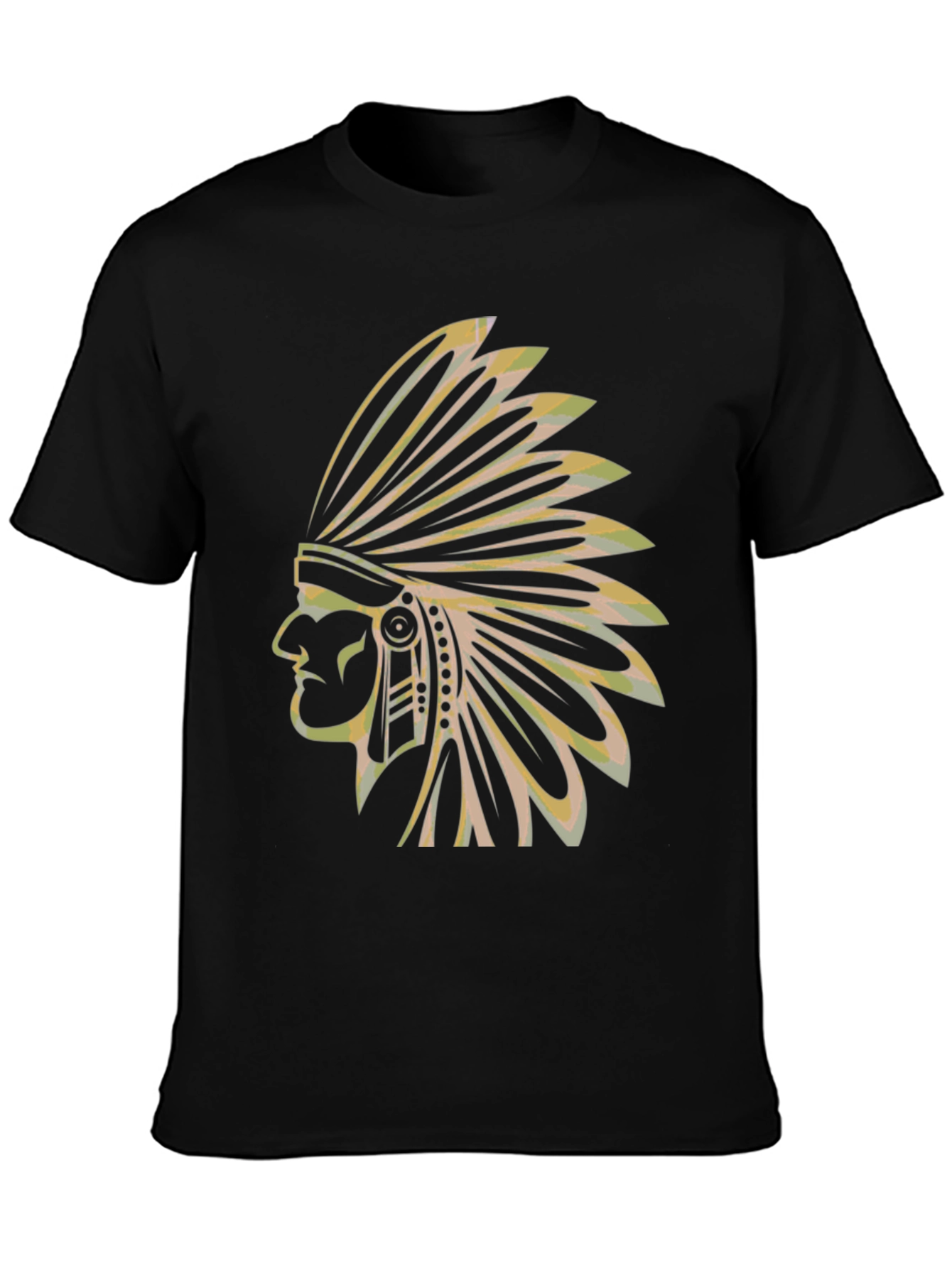 Mens Black T-Shirt with Native American Chief Graphic