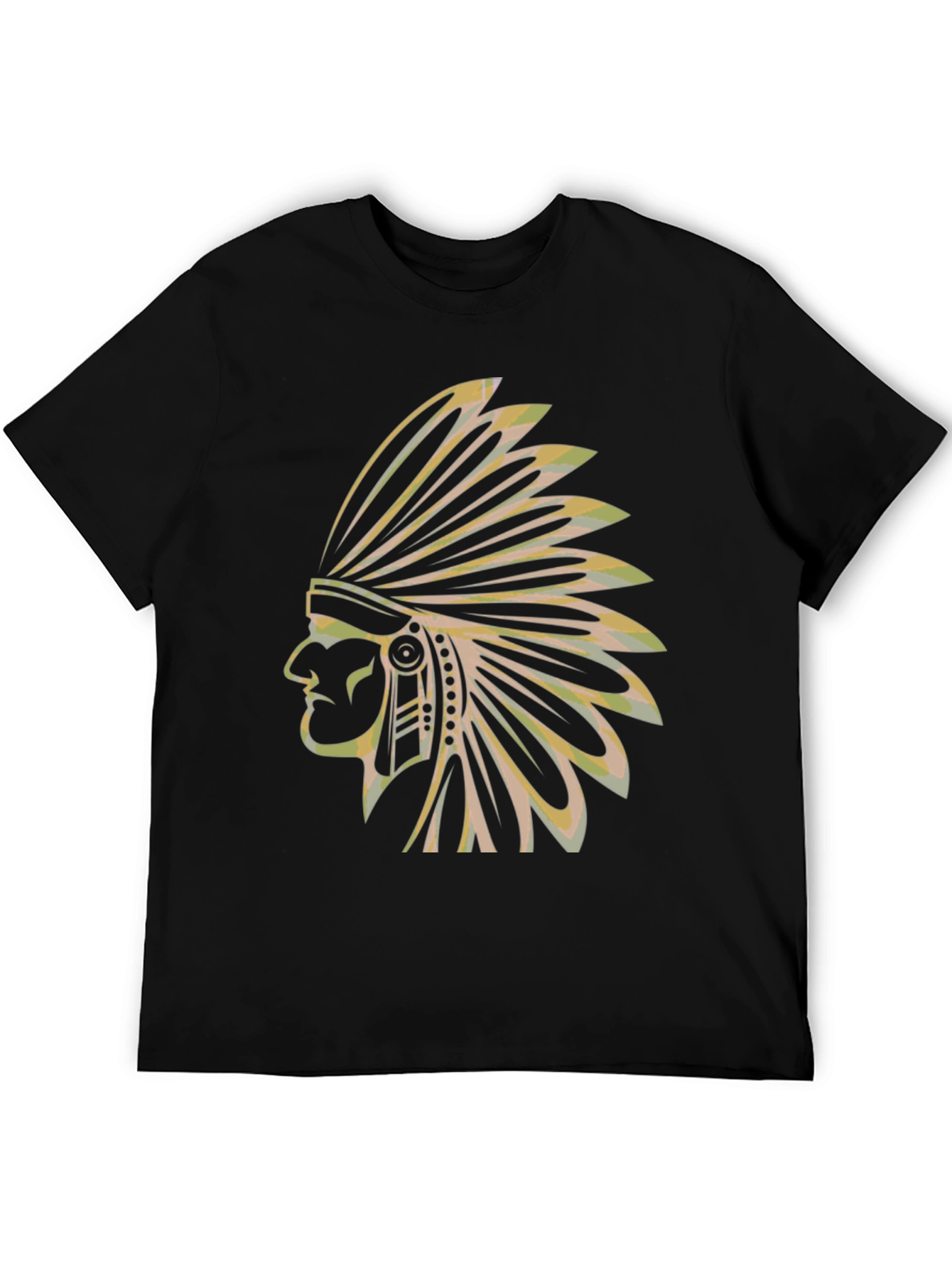 Mens Black T-Shirt with Native American Chief Graphic