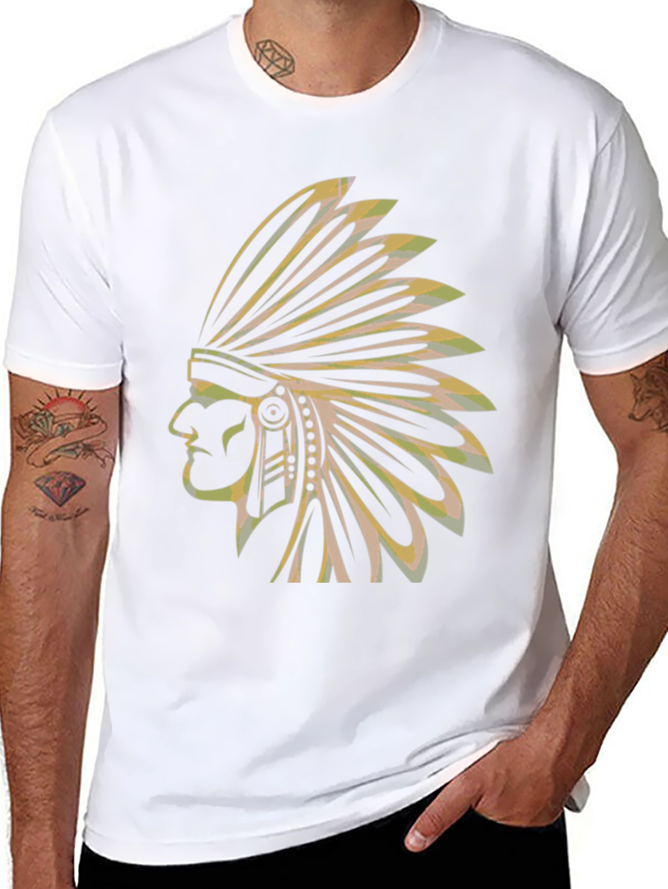 Mens Black T-Shirt with Native American Chief Graphic