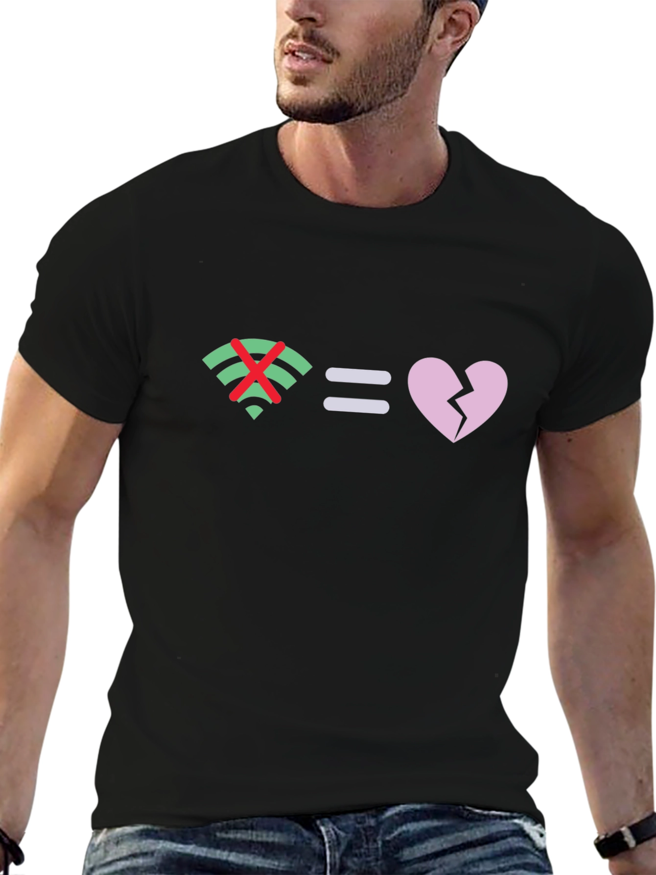 No Wifi Broken Heart Graphic Tee - Black Cotton