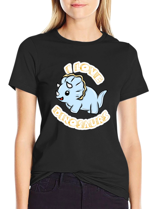 I Love Dinosaurs Triceratops Black T-Shirt
