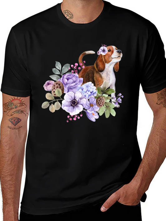 Floral Beagle Dog Graphic T-Shirt