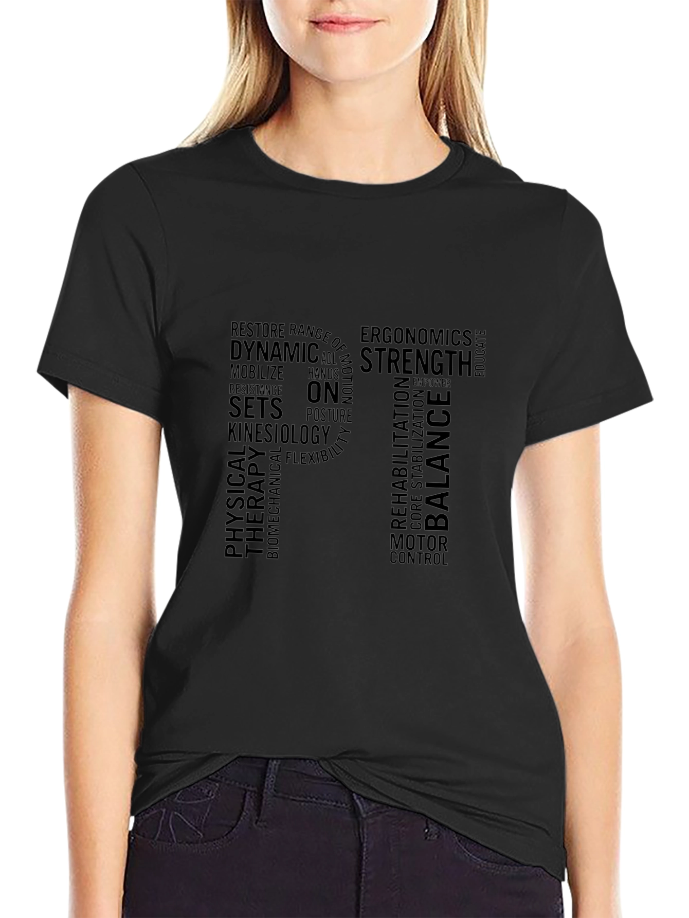 Physical Therapy Word Art Black T-Shirt
