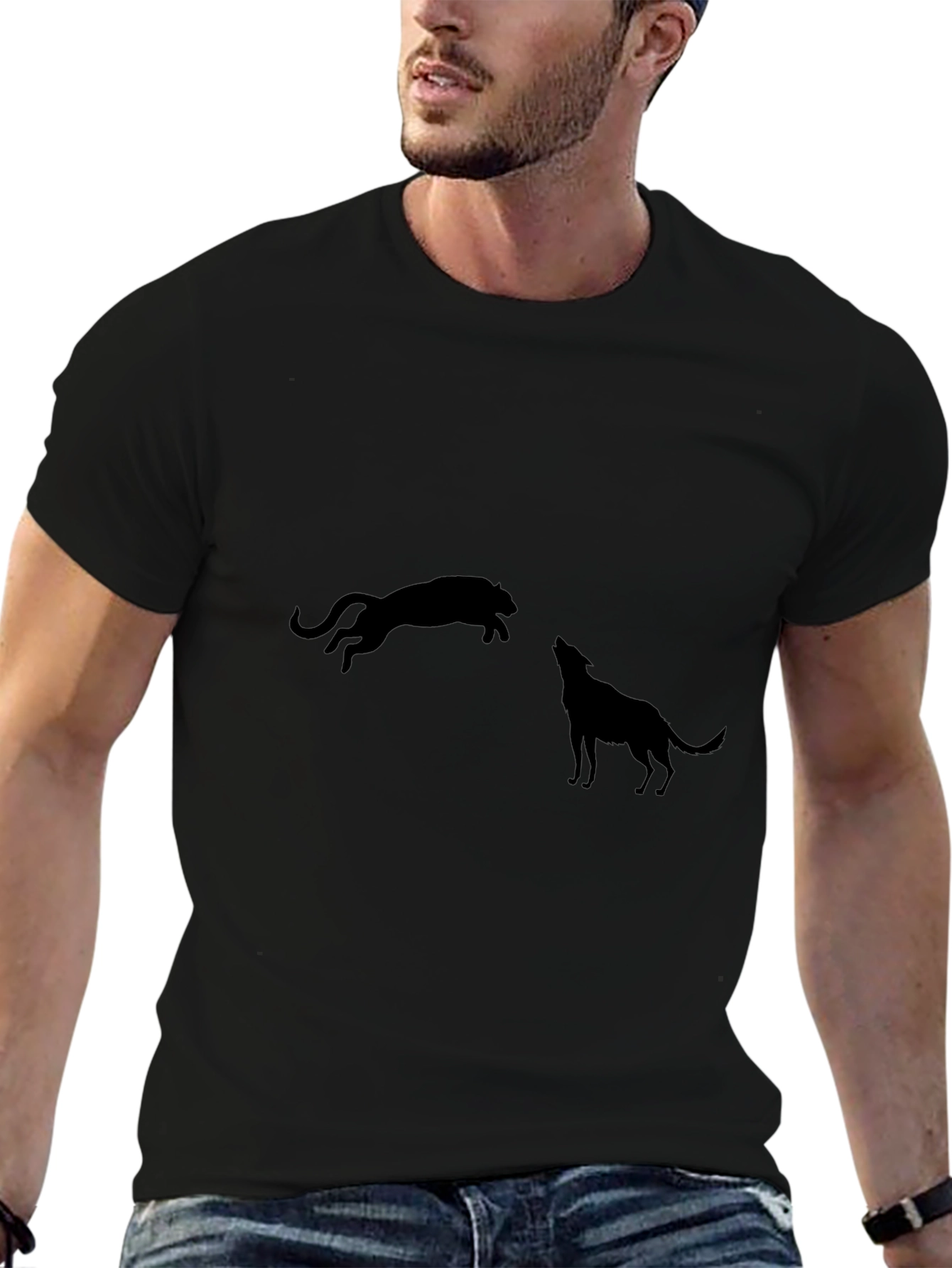 Black Panther and Wolf Graphic T-Shirt