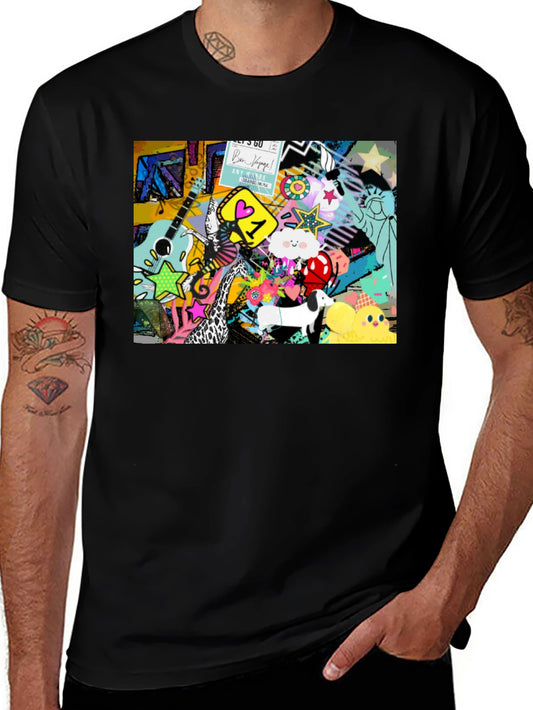 Funky Art Print Black Cotton T-Shirt
