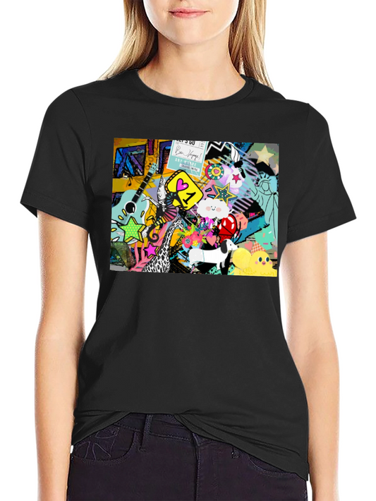 Funky Art Print Black Cotton T-Shirt