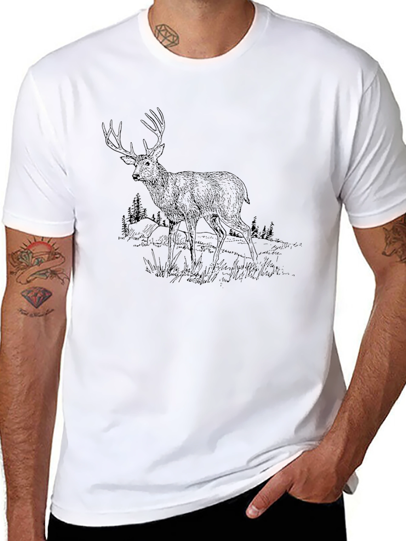 Mens Black Deer Graphic Tee