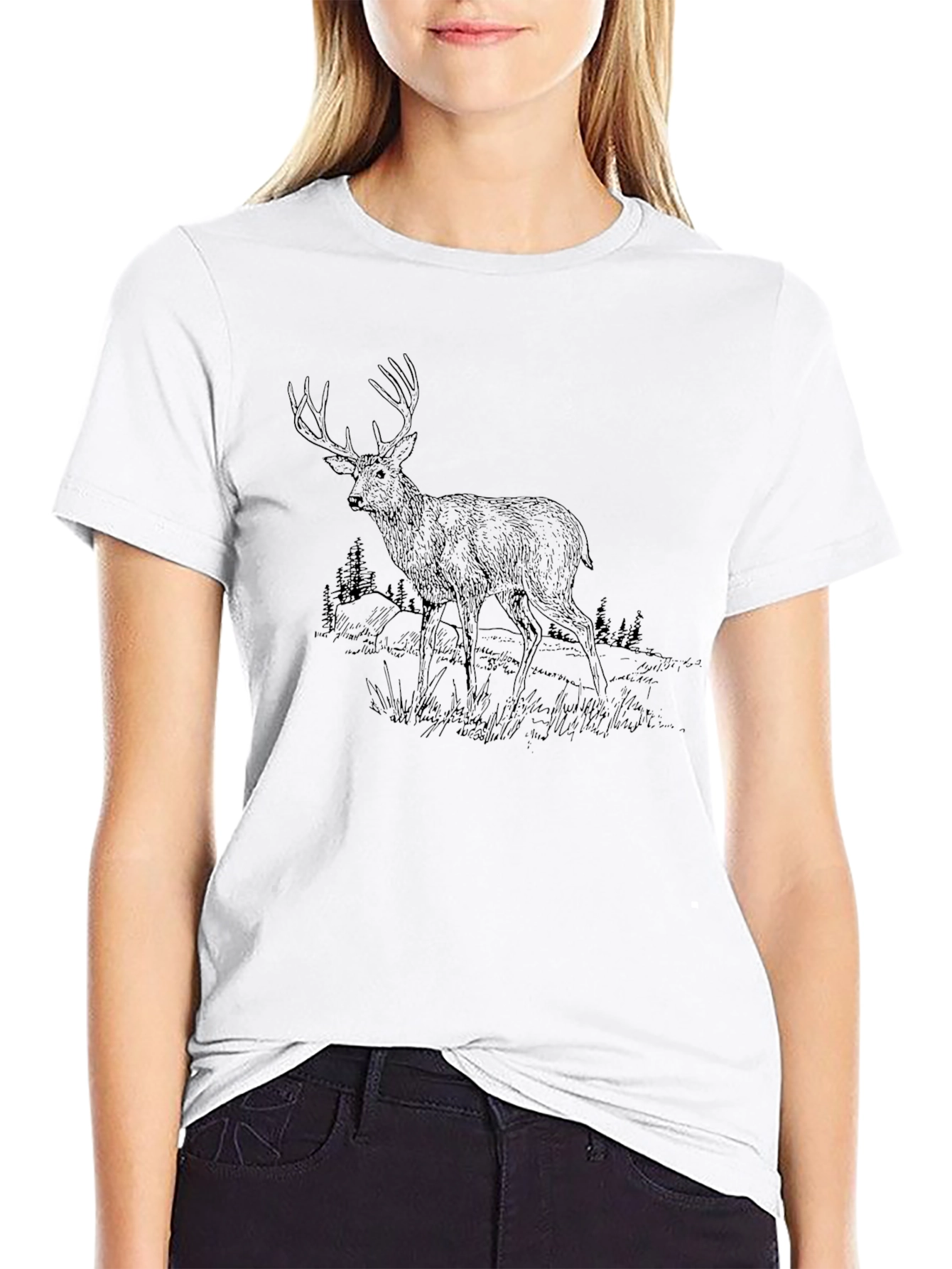 Mens Black Deer Graphic Tee