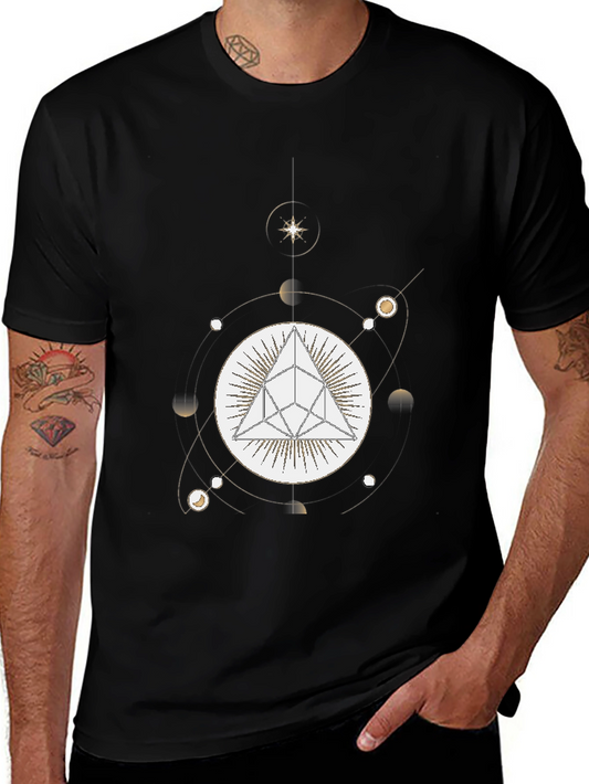 Geometric Pyramid and Celestial Black T-Shirt