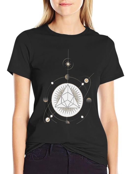 Geometric Pyramid and Celestial Black T-Shirt