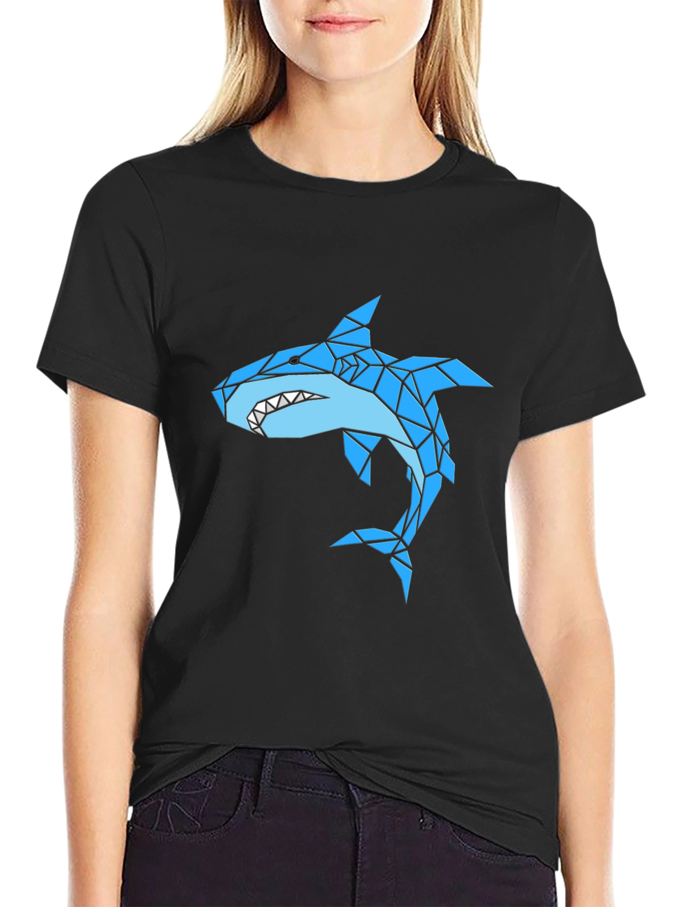 Geometric Shark Graphic Black T-Shirt