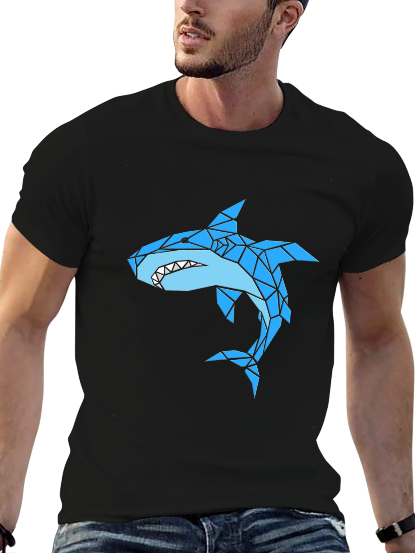Geometric Shark Graphic Black T-Shirt