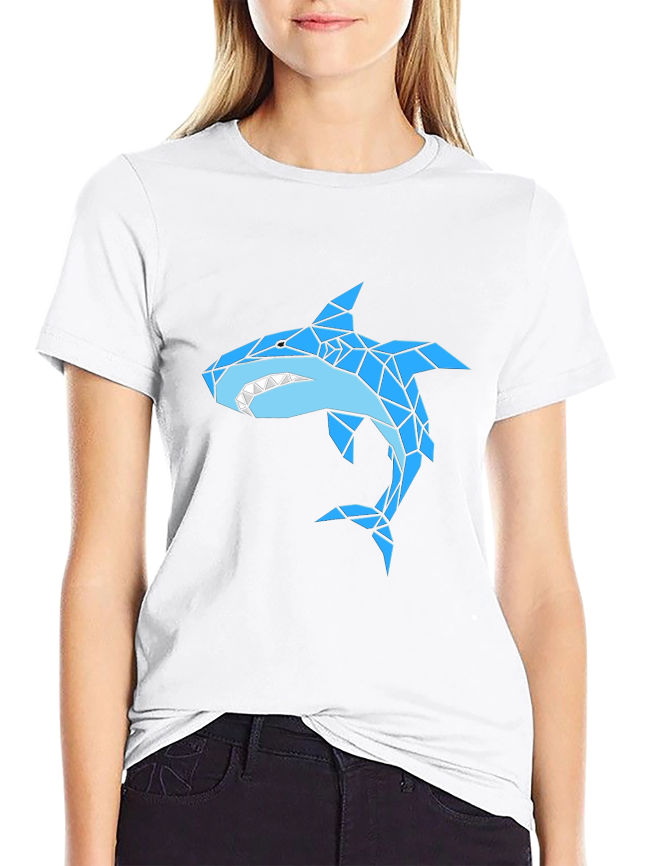 Geometric Shark Graphic Black T-Shirt