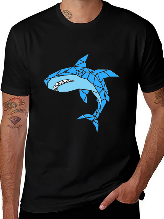 Geometric Shark Graphic Black T-Shirt