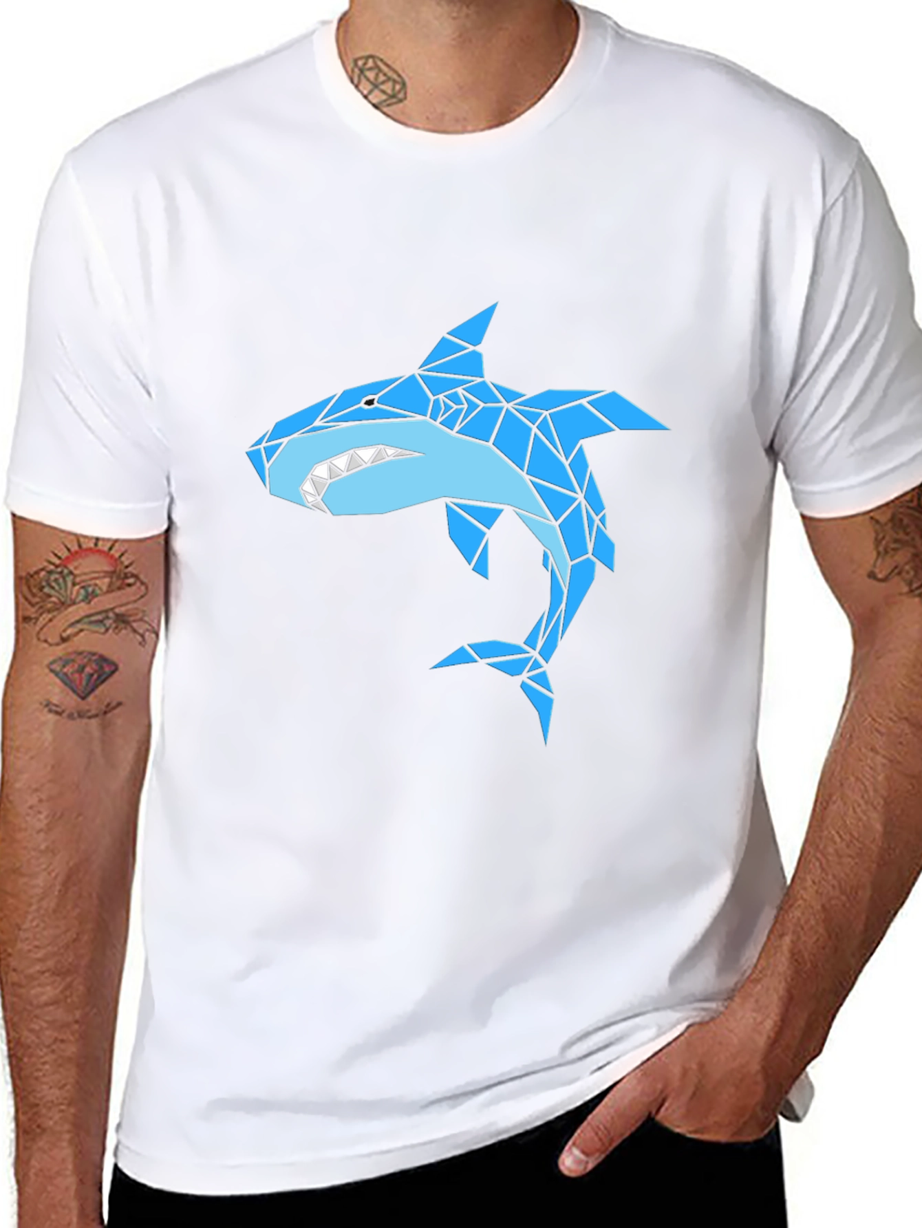 Geometric Shark Graphic Black T-Shirt
