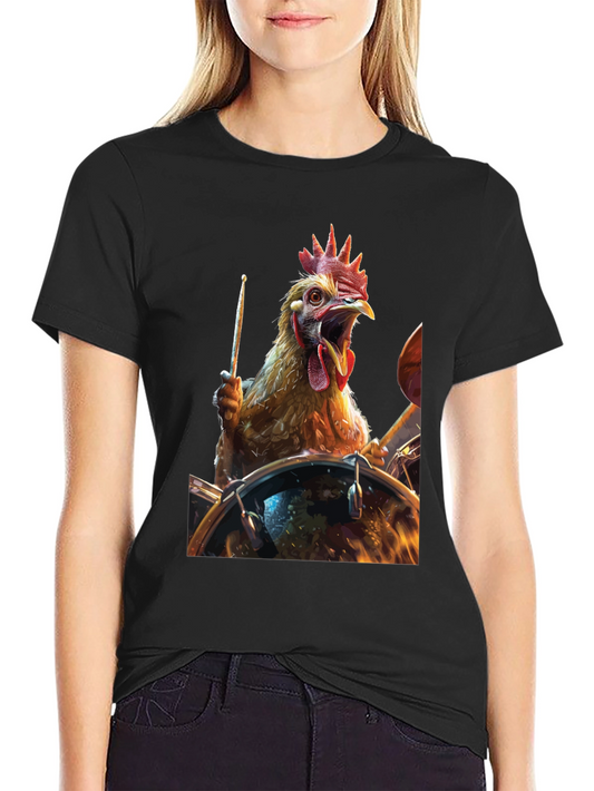 Drummer Chicken T-Shirt - Black Cotton Tee