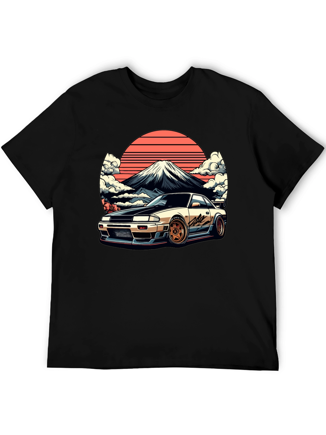JDM Car & Fuji Black T-Shirt