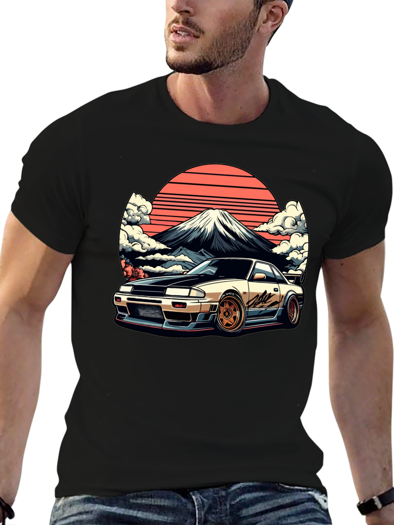 JDM Car & Fuji Black T-Shirt