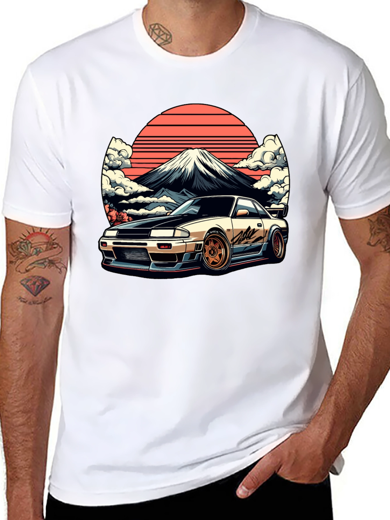 JDM Car & Fuji Black T-Shirt