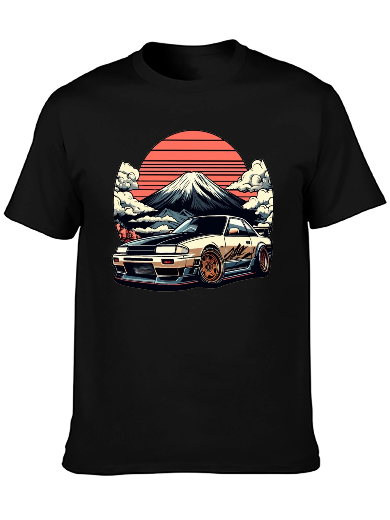 JDM Car & Fuji Black T-Shirt