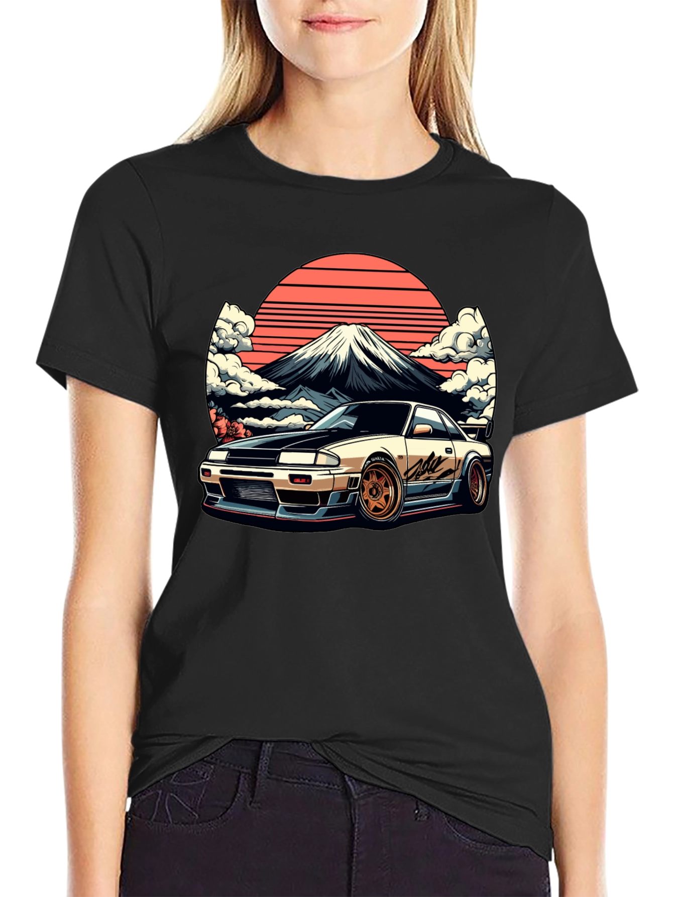 JDM Car & Fuji Black T-Shirt