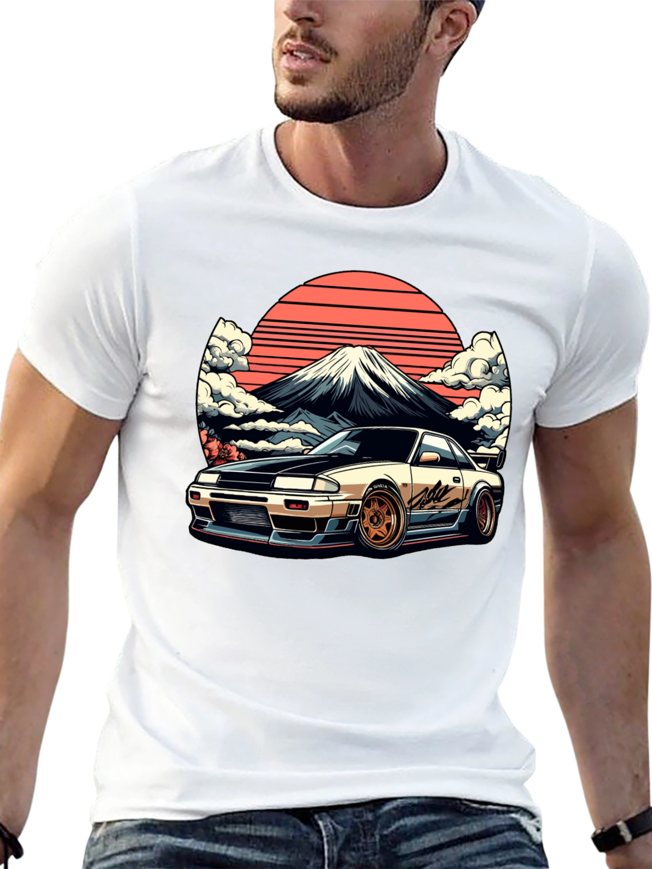 JDM Car & Fuji Black T-Shirt