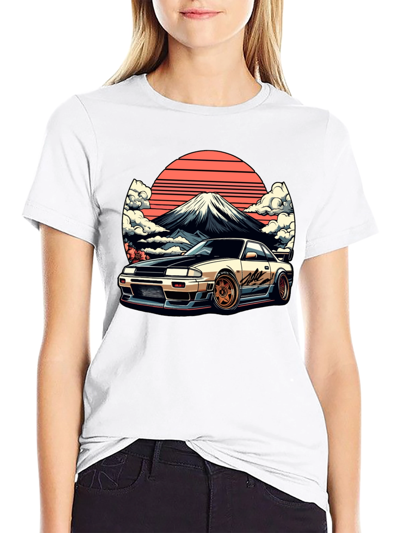 JDM Car & Fuji Black T-Shirt