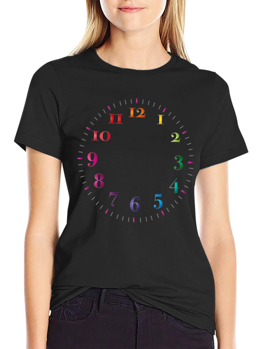 Colorful Clock Face Black T-Shirt