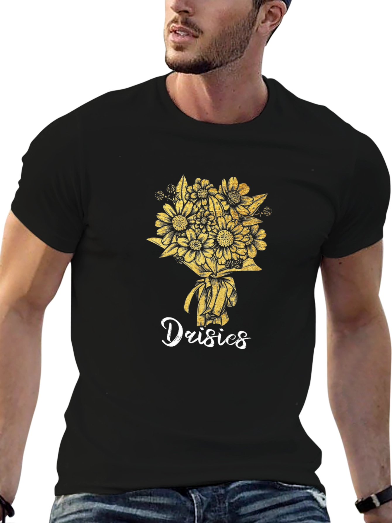 Daisies Graphic Tee - Black Cotton T-Shirt