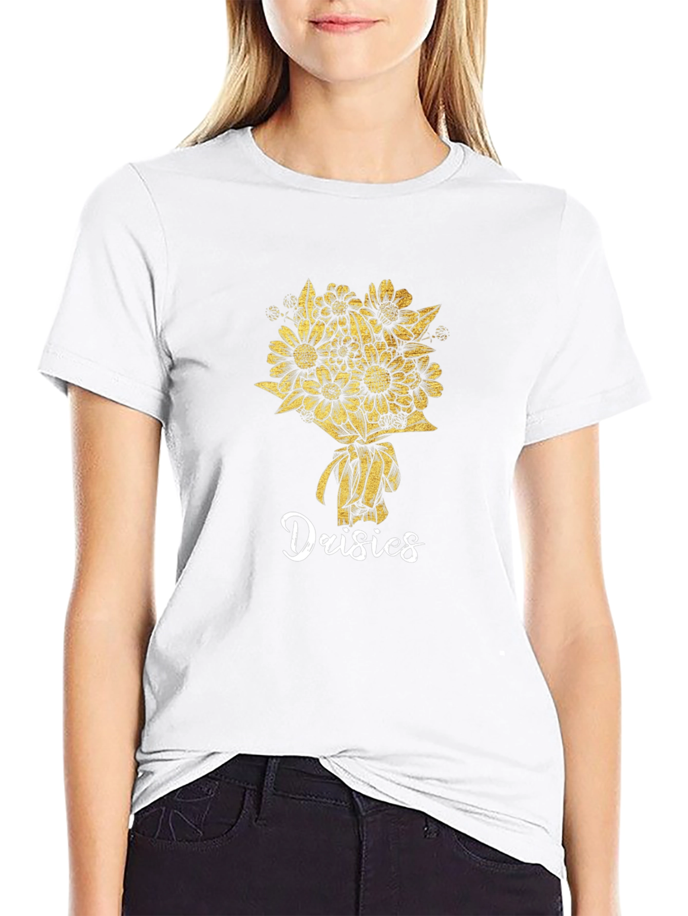 Daisies Graphic Tee - Black Cotton T-Shirt