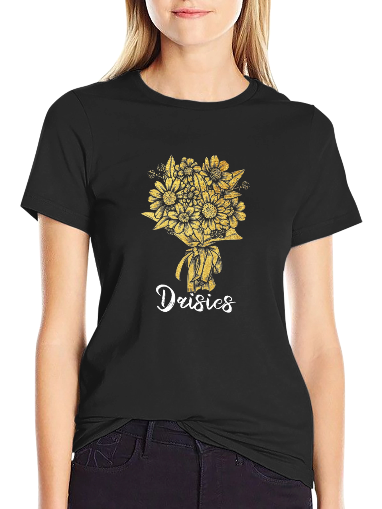 Daisies Graphic Tee - Black Cotton T-Shirt