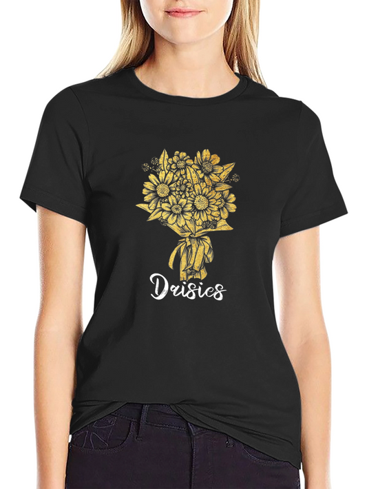 Daisies Graphic Tee - Black Cotton T-Shirt