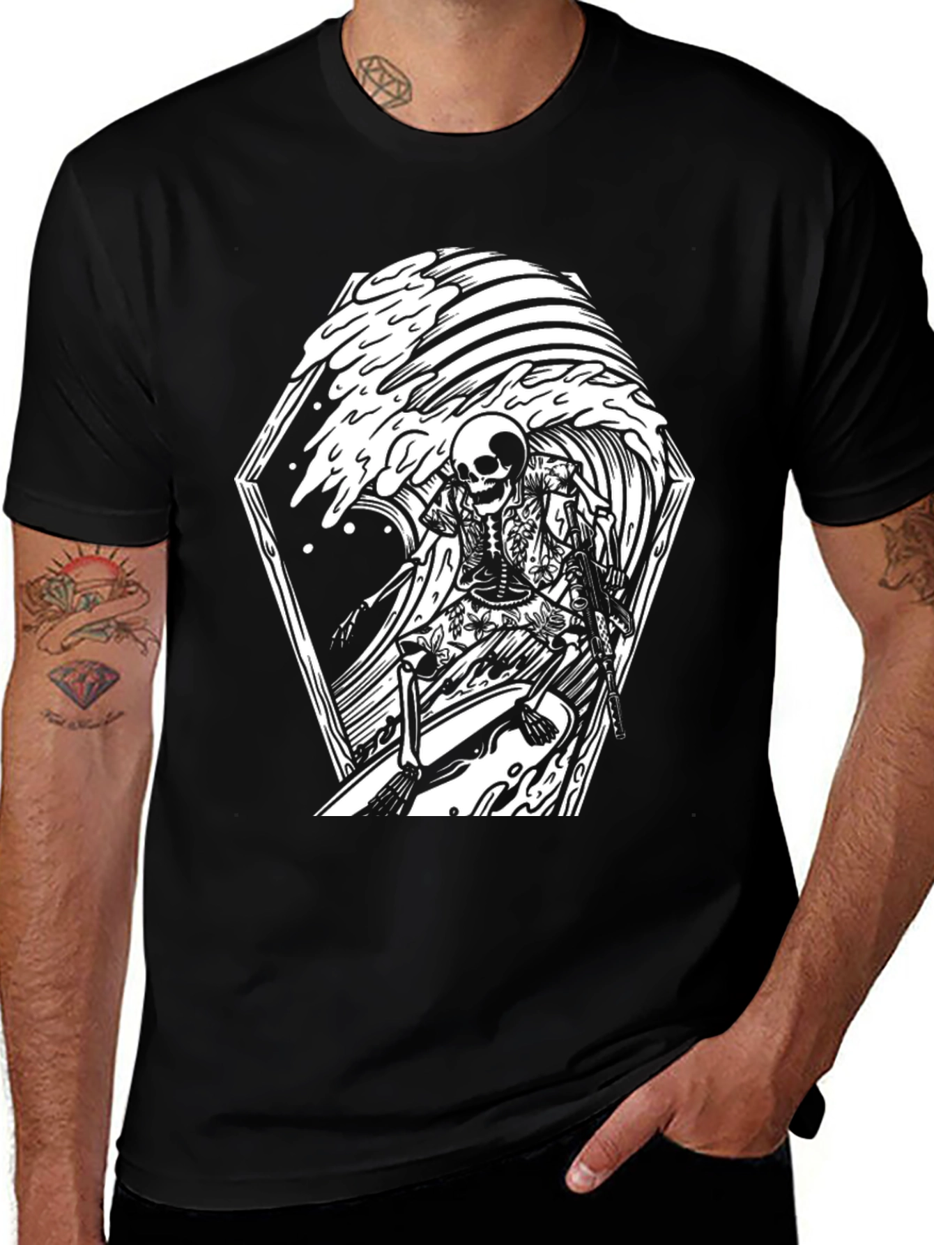 Skeleton Surfer Graphic Tee - Black