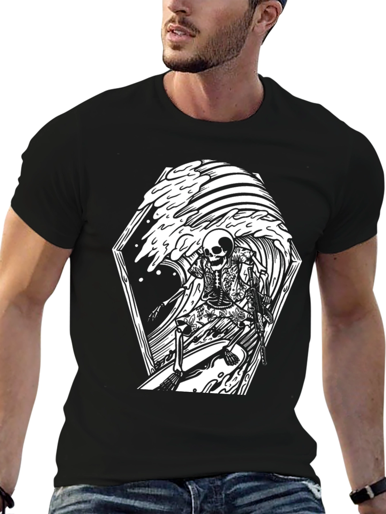 Skeleton Surfer Graphic Tee - Black