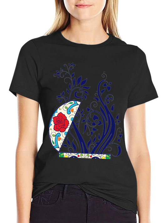 Floral Crescent Graphic Black Tee