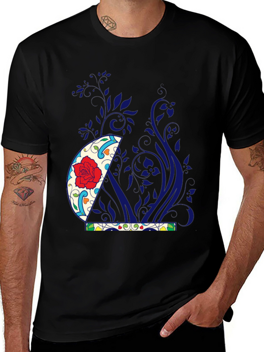 Floral Crescent Graphic Black Tee