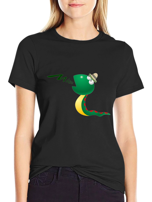 Funny Snake Miaow Black T-Shirt