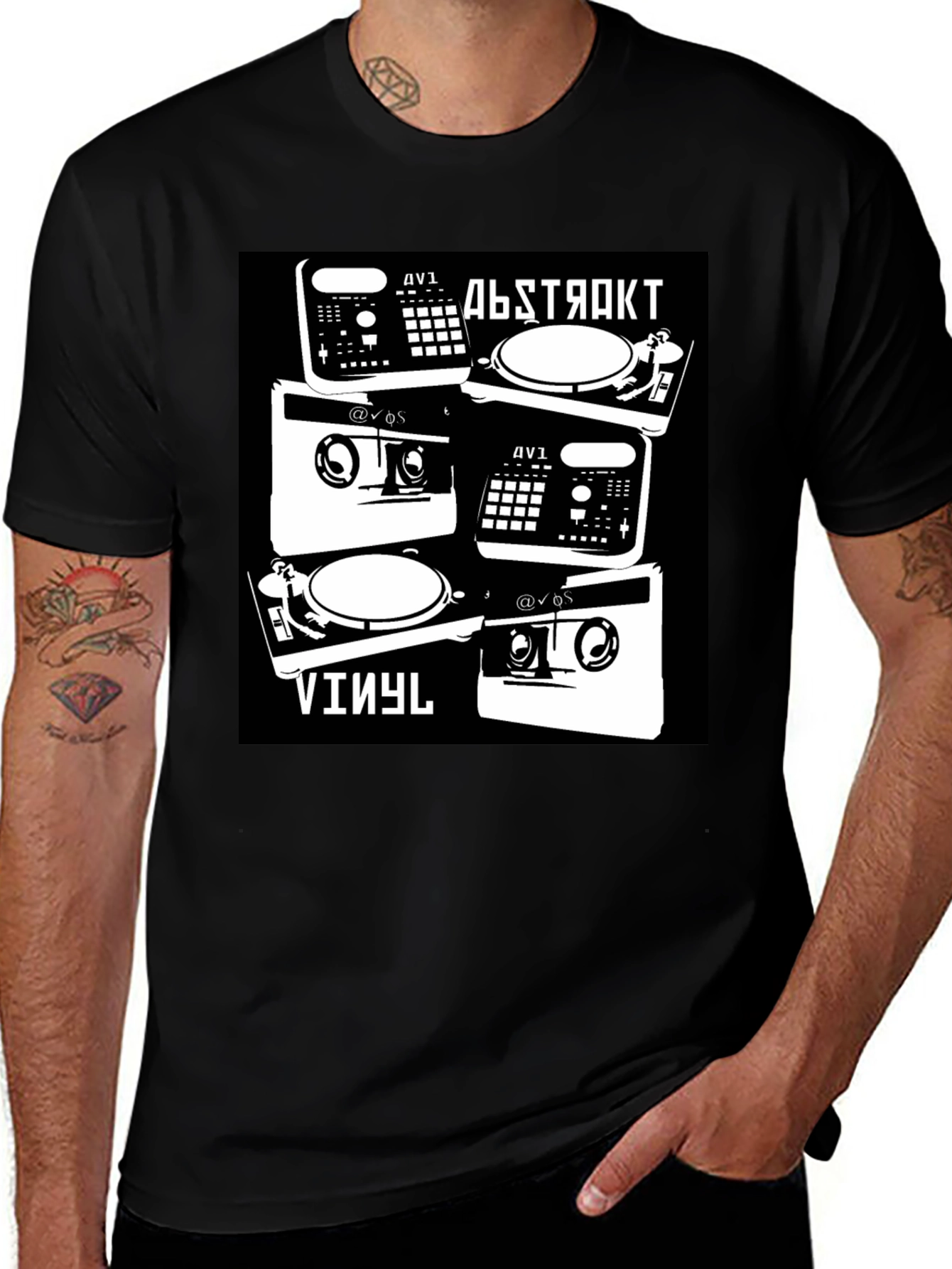 Abstract Vinyl DJ Black T-Shirt
