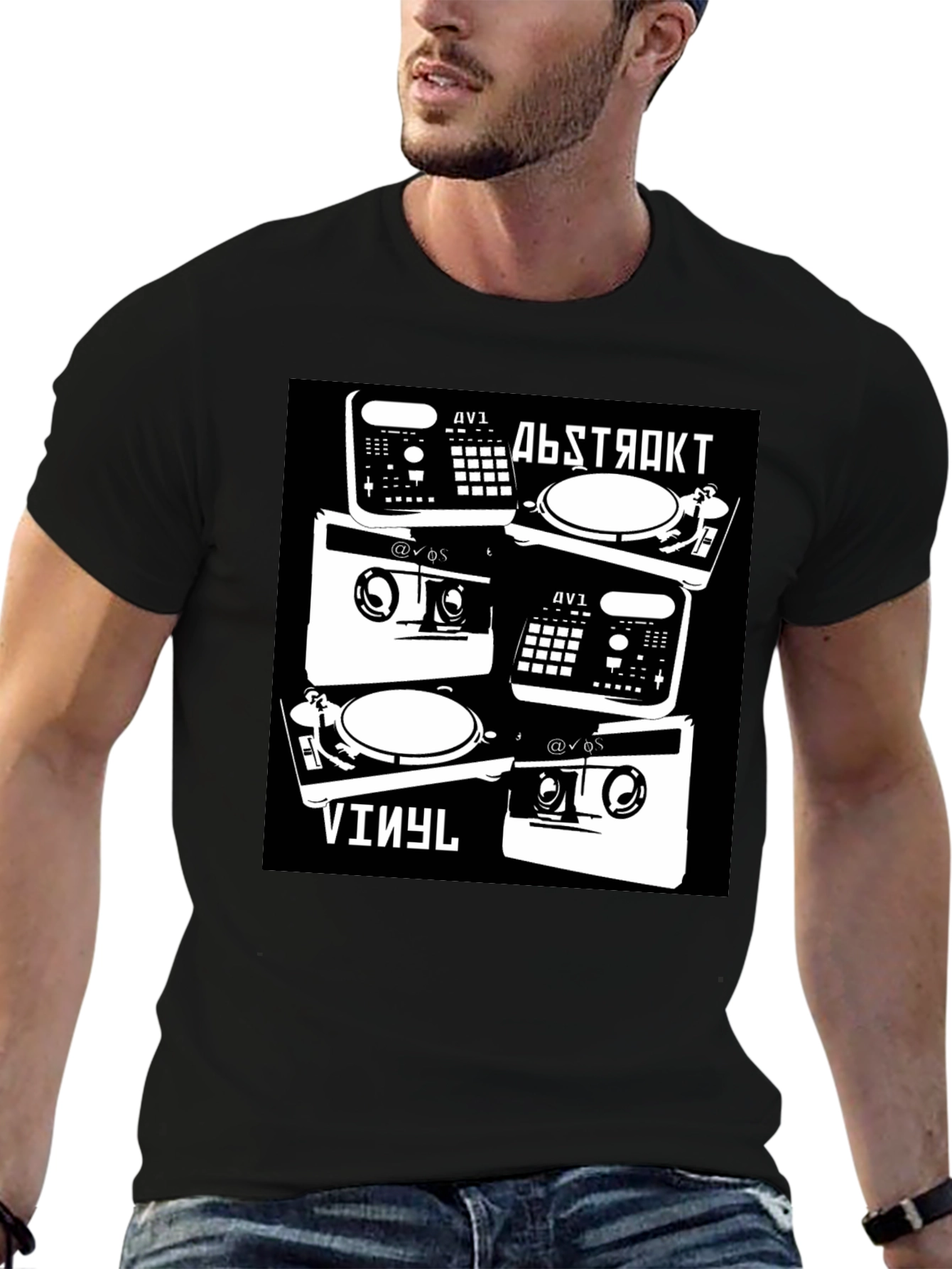 Abstract Vinyl DJ Black T-Shirt