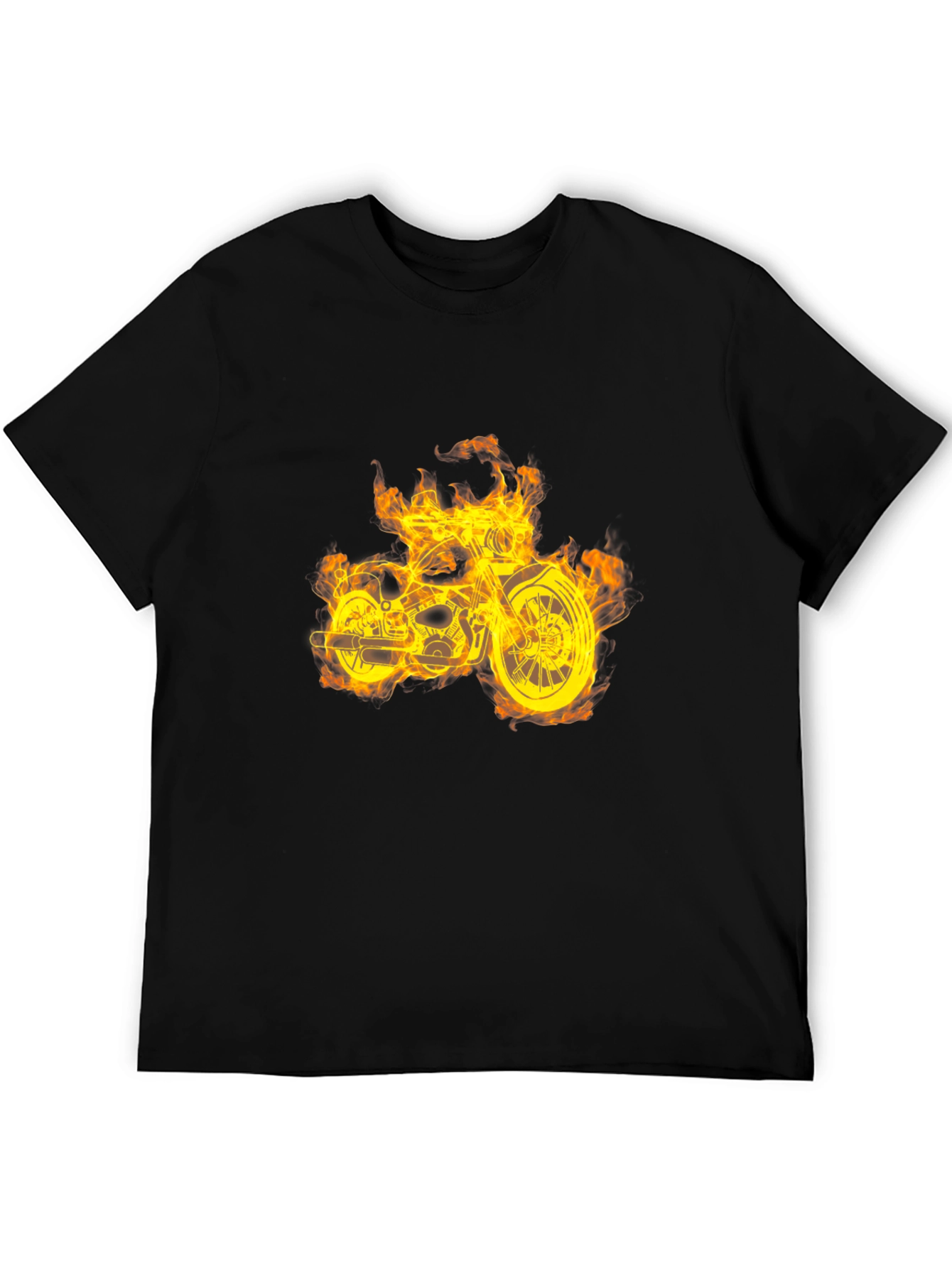 Fiery Motorcycle Graphic T-Shirt - Black