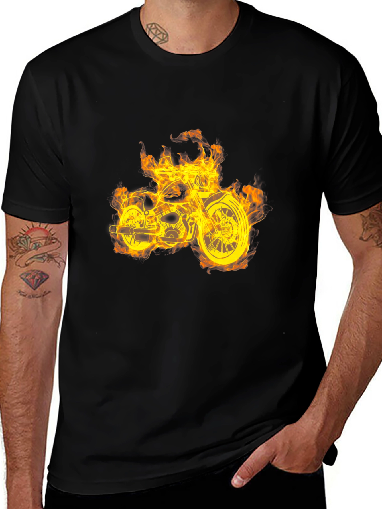 Fiery Motorcycle Graphic T-Shirt - Black