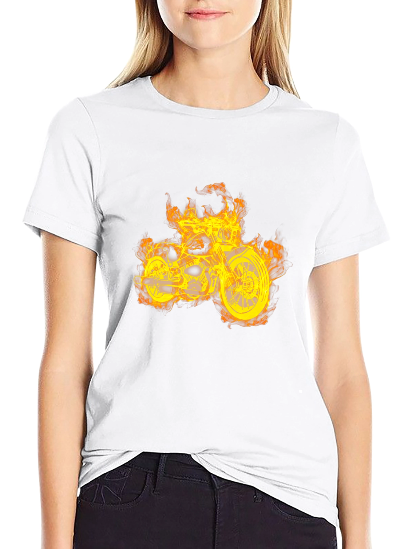 Fiery Motorcycle Graphic T-Shirt - Black
