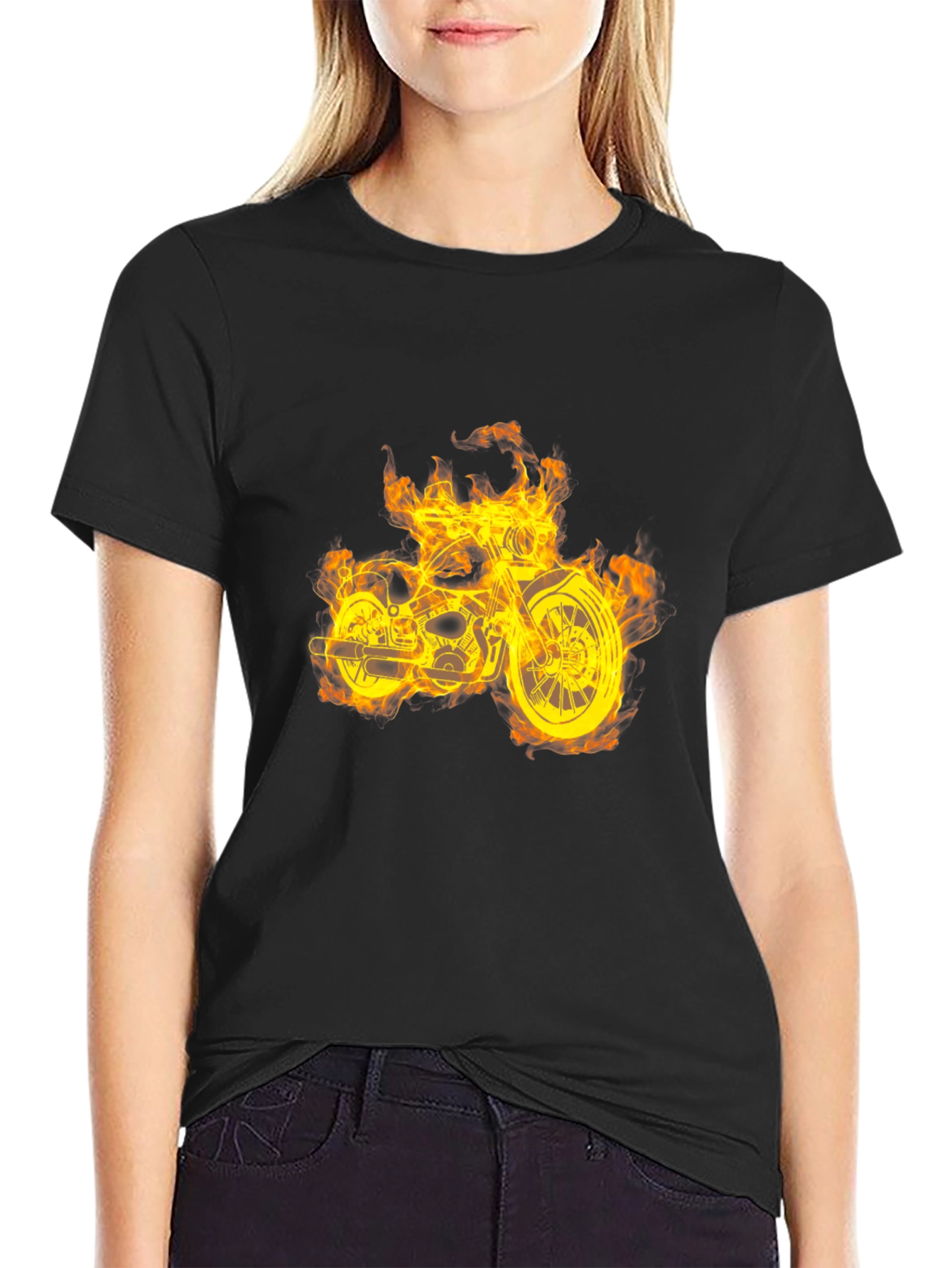 Fiery Motorcycle Graphic T-Shirt - Black